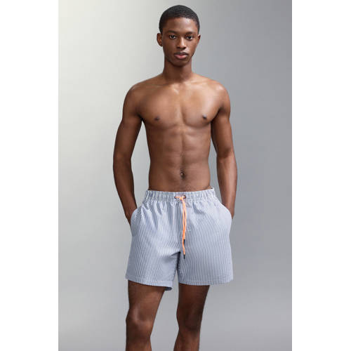 MANGO TEEN zwemshort gestreept blauw/wit Jongens Katoen Streep - maat 158(XXS) afbeelding