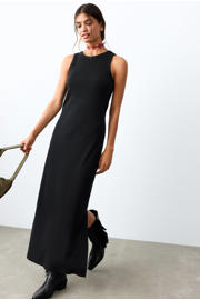 thumbnail: MANGO TEEN maxi jurk rib gebreid zwart