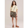 WE Fashion korte ballonrok met plooien en panterprint - bruin