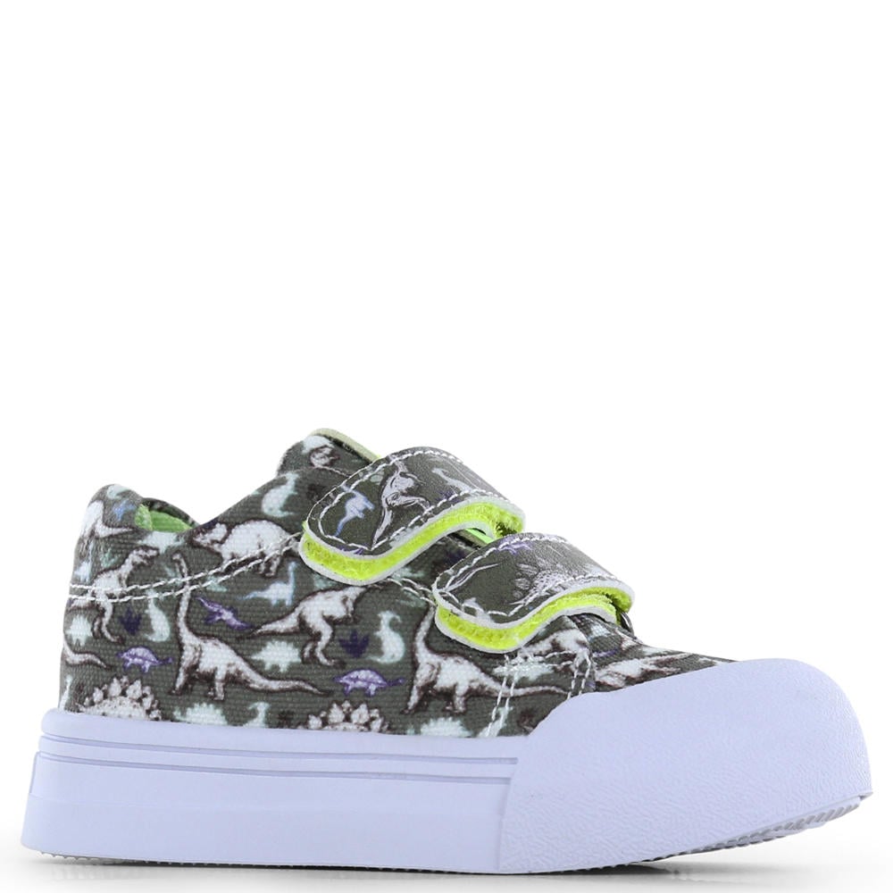 Groen en limegroene jongens Go Banana's dino sneakers van 100% textiel met klittenband