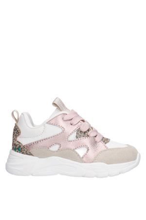 leren chunky sneakers beige/roze