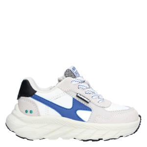 chunky leren sneakers beige/blauw