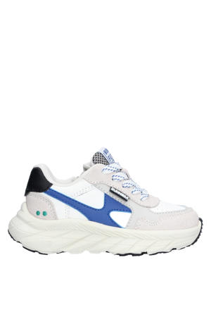 chunky leren sneakers beige/blauw