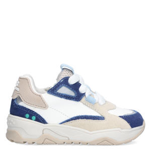 leren sneakers wit/donkerblauw/beige