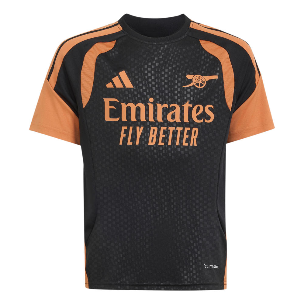 Zwart en oranje jongens en meisjes adidas Performance Junior Arsenal FC voetbalshirt Training van polyester met korte mouwen en V-hals