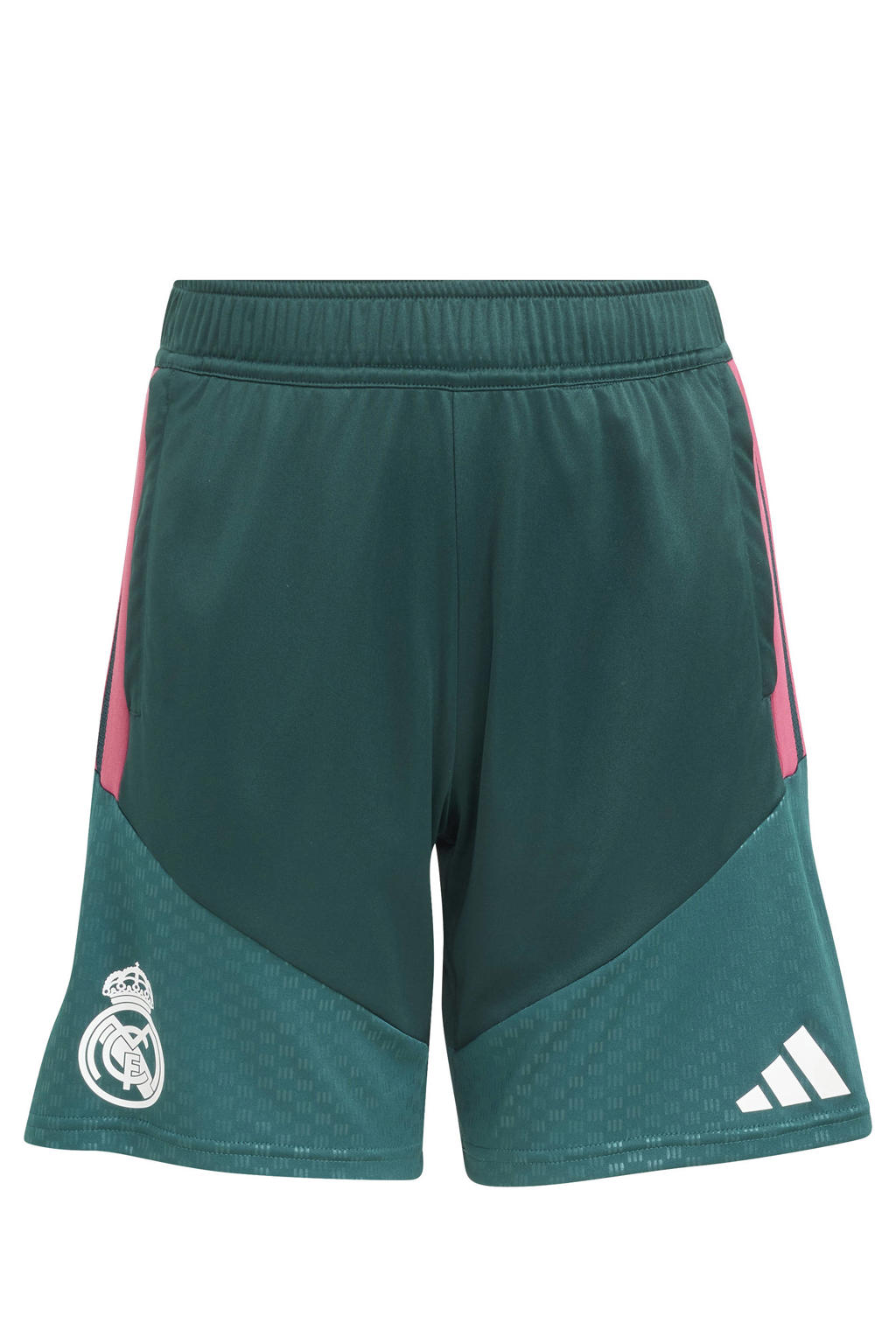 Donkergroen en roze jongens en meisjes adidas Performance Junior Real Madrid voetbalshort van polyester