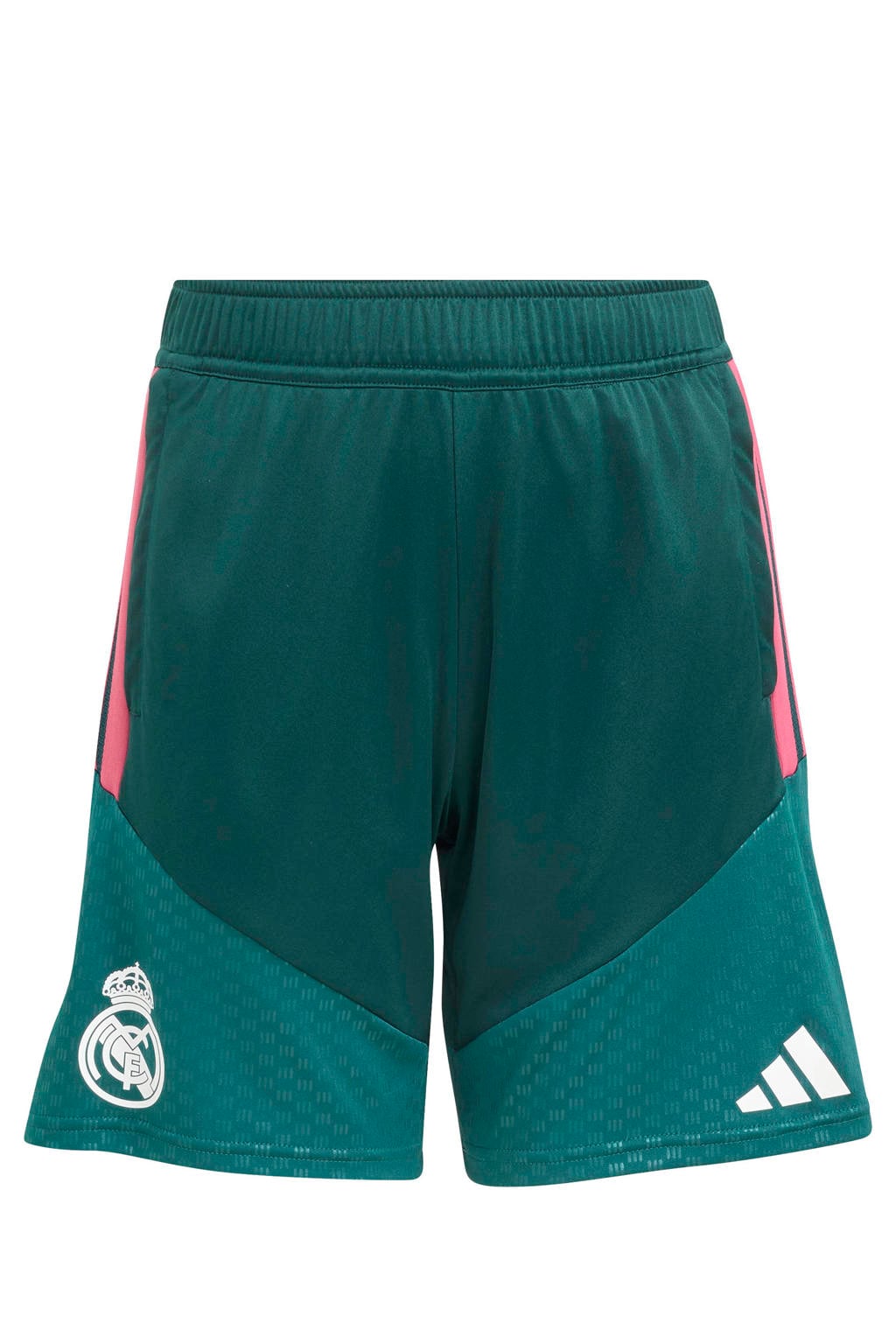 Donkergroen en roze jongens en meisjes adidas Performance Junior Real Madrid voetbalshort van polyester