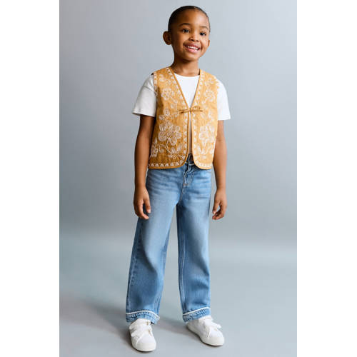 Mango Kids straight leg jeans medium blue denim Blauw Effen - maat 110 afbeelding