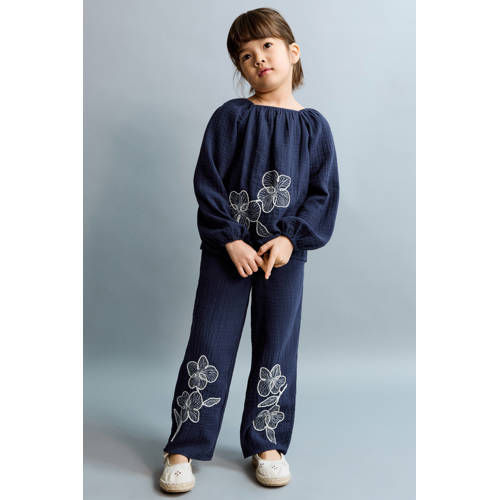 Mango Kids casual broek donkerblauw Meisjes Katoen Effen - maat 110 afbeelding