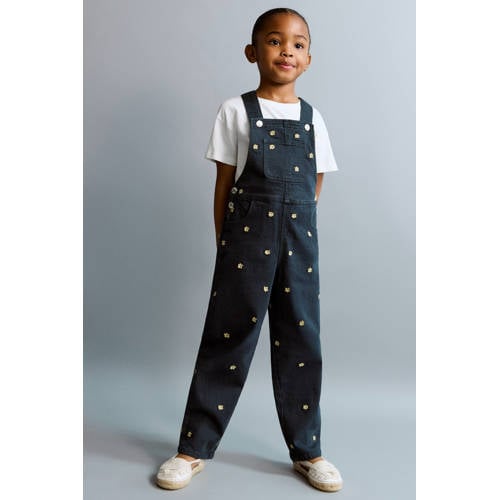 Mango Kids denim tuinbroek dark blue denim Blauw Effen - maat 98 afbeelding