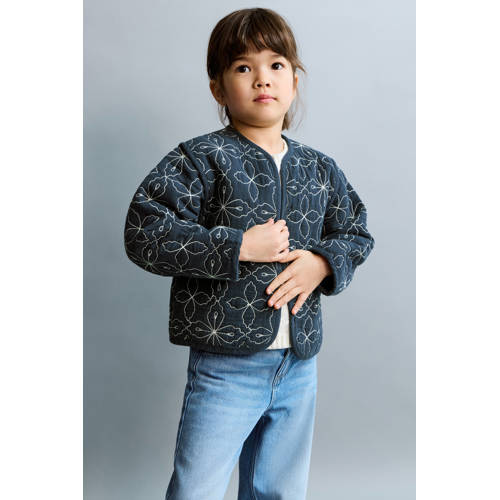 Mango Kids zomerjas donkerblauw Meisjes Katoen Ronde hals Bloemen - maat 116 afbeelding