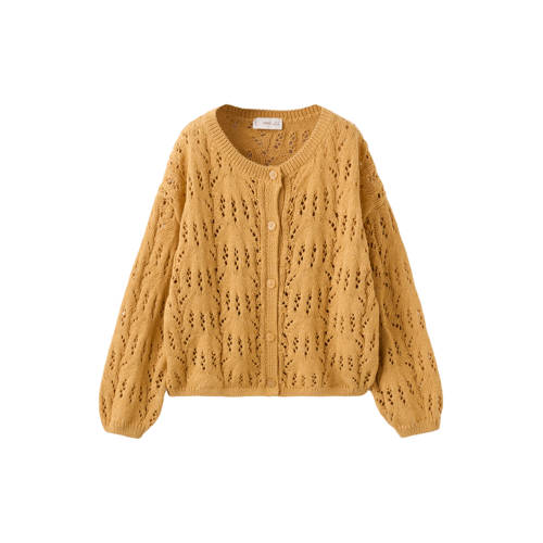 Mango Kids gebreid vest geel Meisjes Polyester Ronde hals Effen