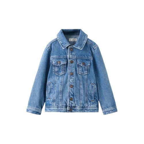 Mango Kids denim spijkerjas medium blue denim Blauw Effen