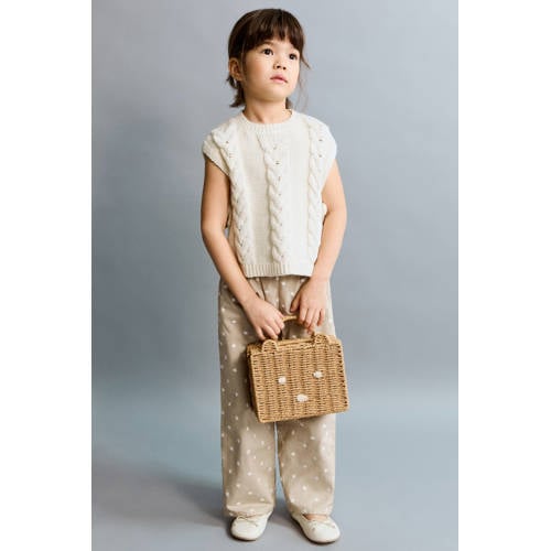 Mango Kids spencer ecru met kabels Trui Meisjes Katoen Ronde hals Effen - maat 92 afbeelding