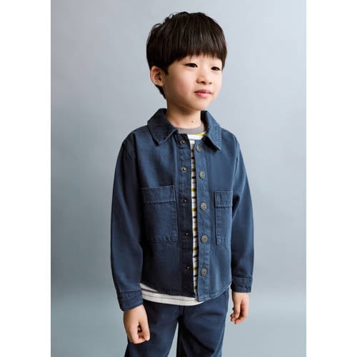 Mango Kids denim spijkerjas donkerblauw Effen