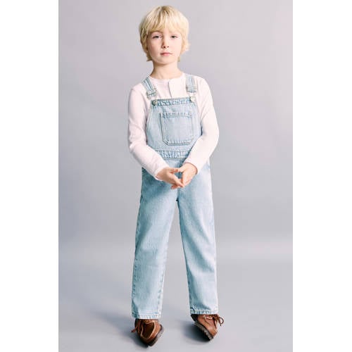 Mango Kids denim tuinbroek light blue denim Blauw Effen - maat 80 afbeelding