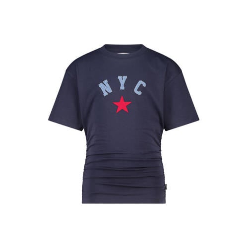 America Today T-shirt donkerblauw Meisjes Stretchkatoen Ronde hals Tekst - maat 158/164 afbeelding