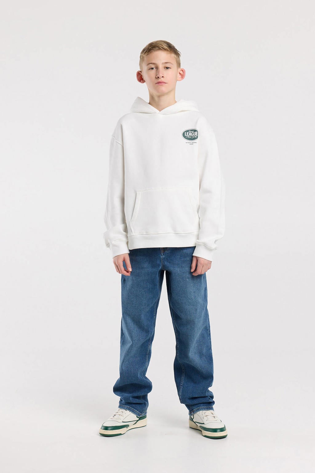 Witte jongens America Today hoodie van sweat materiaal met effen, lange mouwen en capuchon