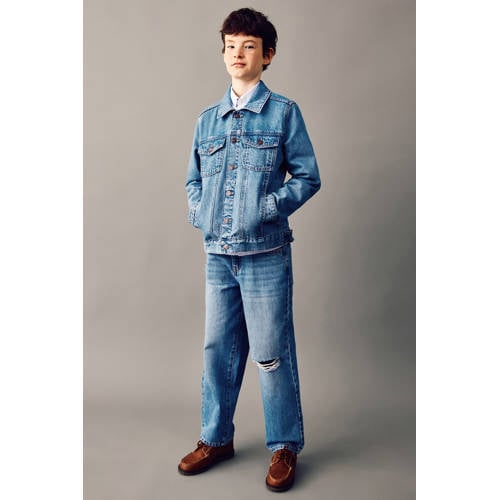 Mango Kids denim spijkerjas medium blue denim Blauw Effen