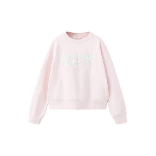 Mango Kids sweater lichtroze Tekst - maat 116 | Sweater van Mango Kids afbeelding