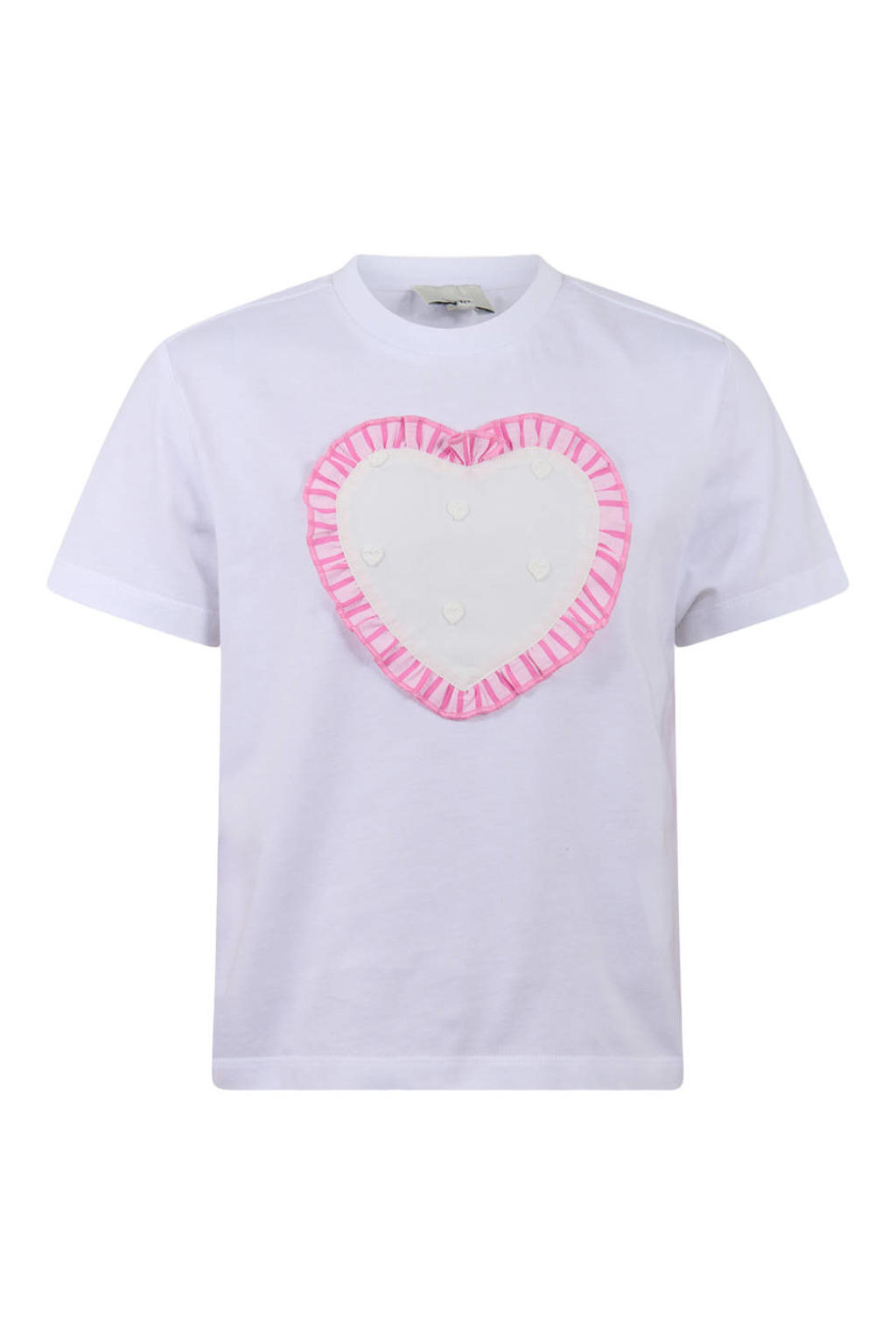 Witte meisjes Shoeby T-shirt van katoen met hartjesprint, korte mouwen, ronde hals en borduursels