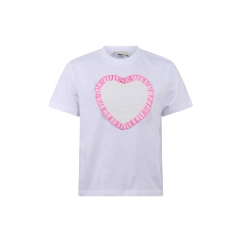 Shoeby T-shirt met hartjes wit Meisjes Katoen Ronde hals Hartjes - maat 98/104 afbeelding