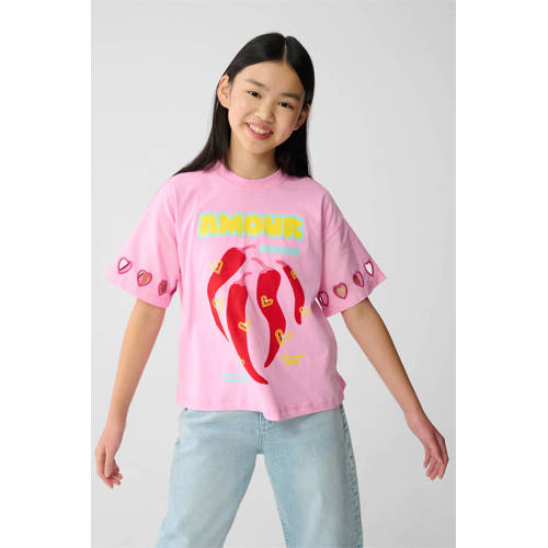 Shoeby T-shirt roze Meisjes Katoen Ronde hals Printopdruk - maat 170/176 afbeelding