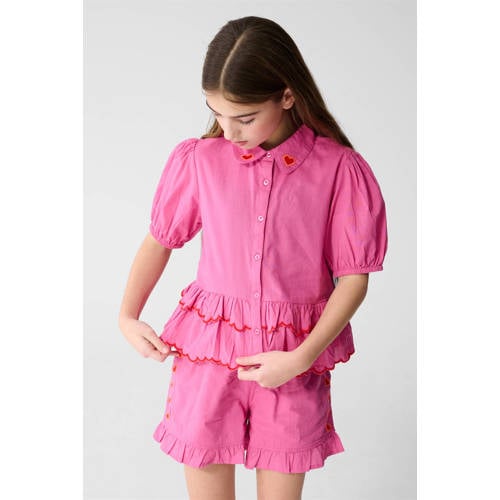 Shoeby blousetop roze Meisjes Katoen Button down Effen - maat 134/140 afbeelding