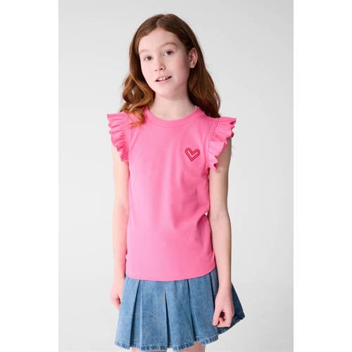 Shoeby T-shirt roze rib gebreid Meisjes Stretchkatoen Ronde hals Effen - maat 158/164 afbeelding