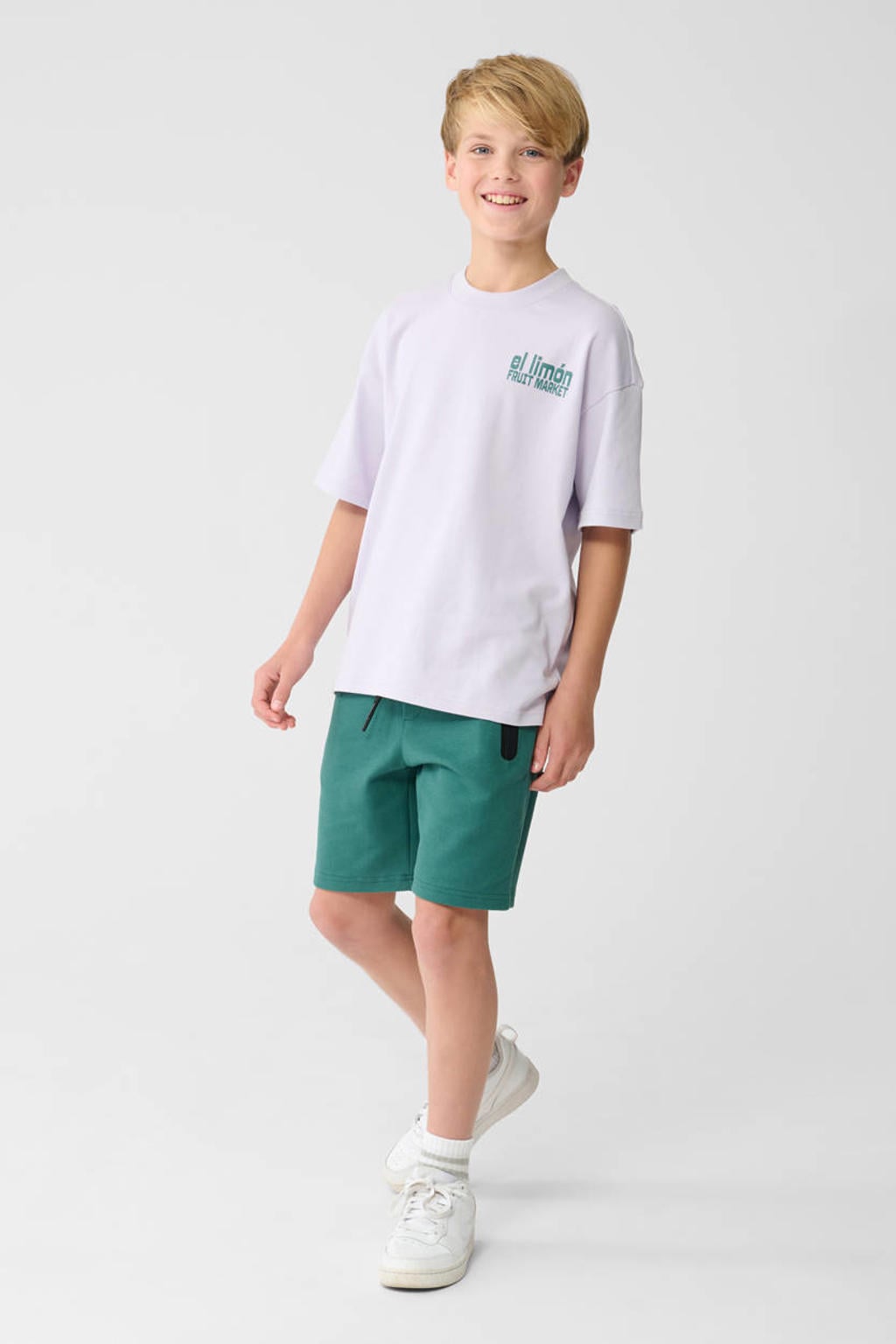 Lilakleurige jongens Shoeby T-shirt van katoen met backprint, korte mouwen en ronde hals