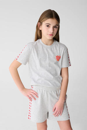 T-shirt met hartjes lichtgrijs