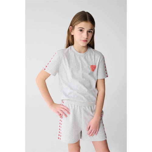 Shoeby T-shirt met hartjes lichtgrijs Meisjes Katoen Ronde hals Hartjes - maat 110/116 afbeelding