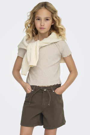 T-shirt rib gebreid beige