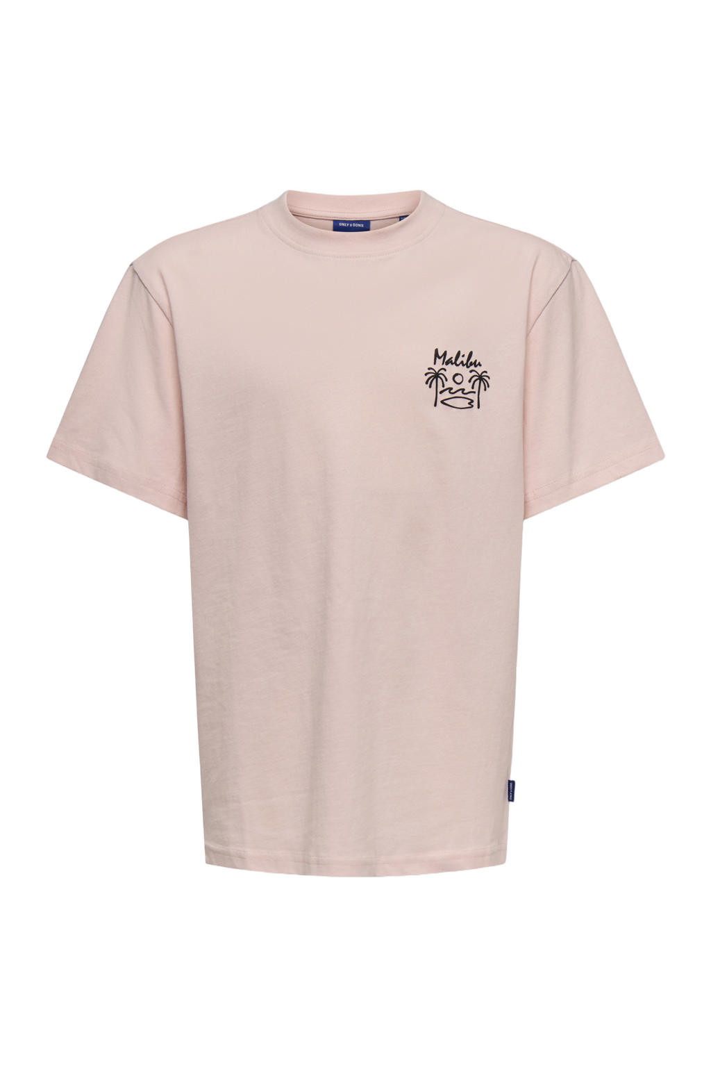 Lichtroze jongens ONLY & SONS JUNIOR T-shirt van katoen met backprint, korte mouwen en ronde hals