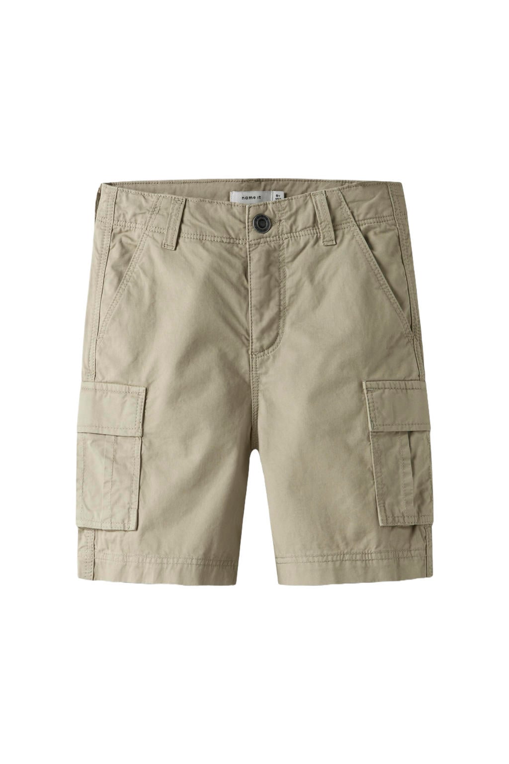 Beige jongens NAME IT KIDS straight cargo short van stretchkatoen met rits- en knoopsluiting en effen