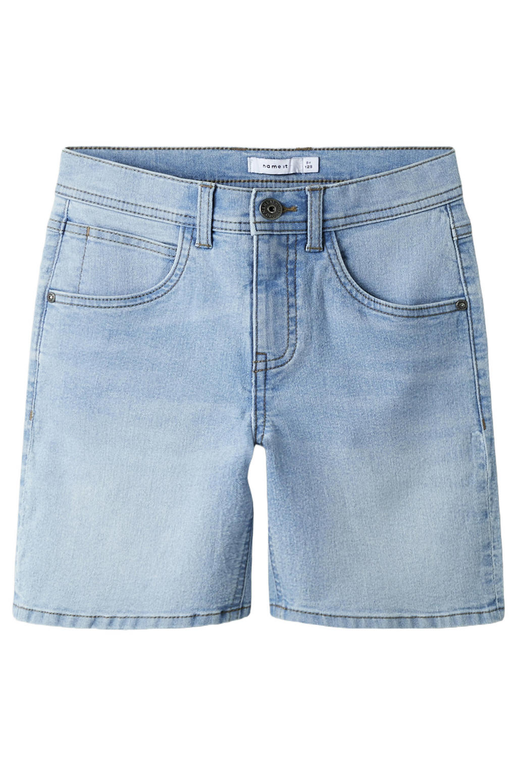 Light blue denim jongens NAME IT KIDS straight regular waist short van denim met rits- en haaksluiting en effen