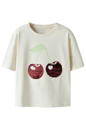 T-shirt met pailletten ecru