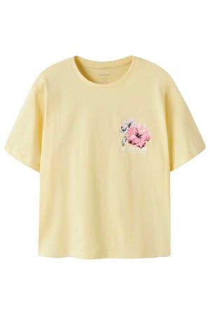 T-shirt met backprint lichtgeel