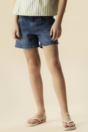 wide leg short medium blue denim