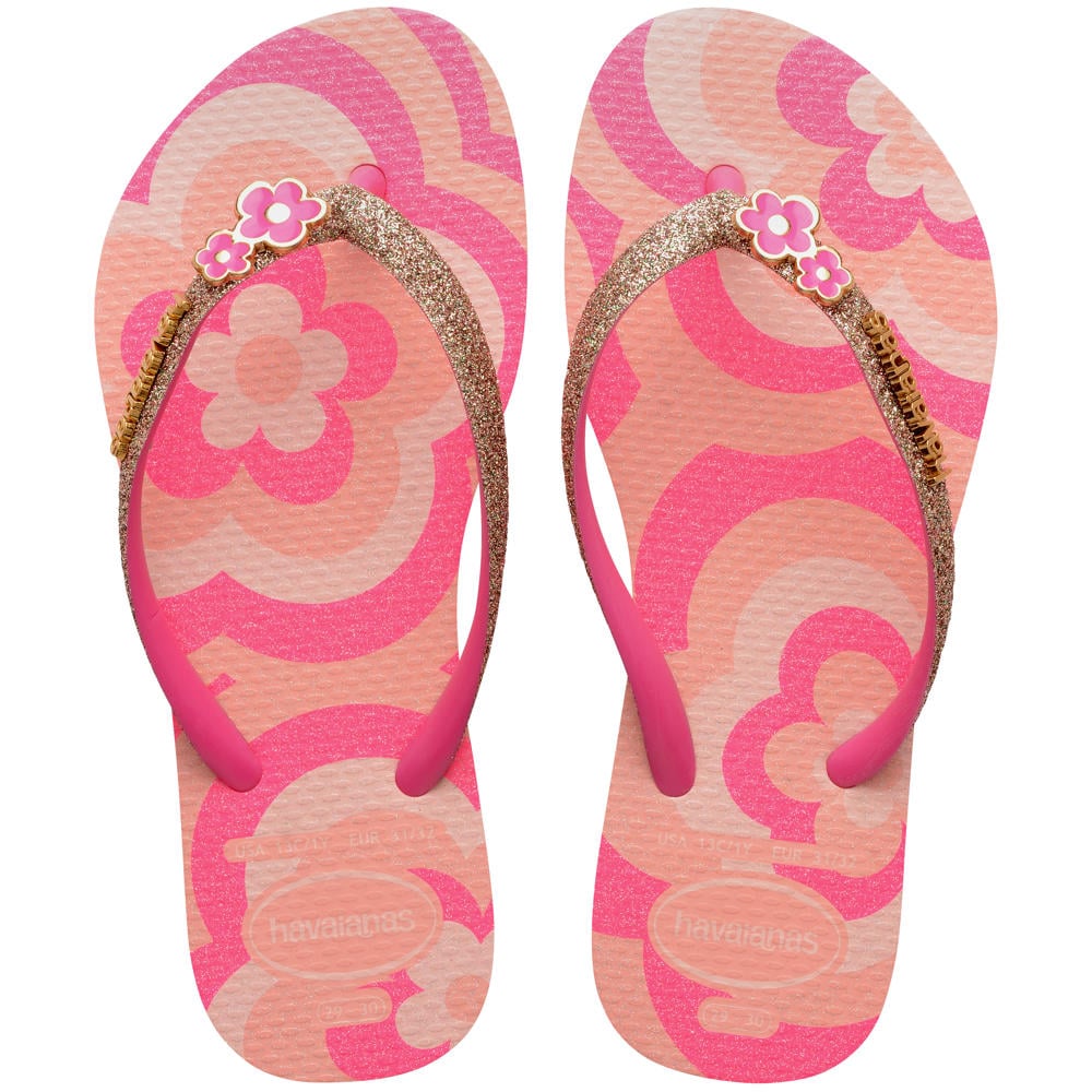 Roze en gouden meisjes Havaianas teenslippers van 100% rubber