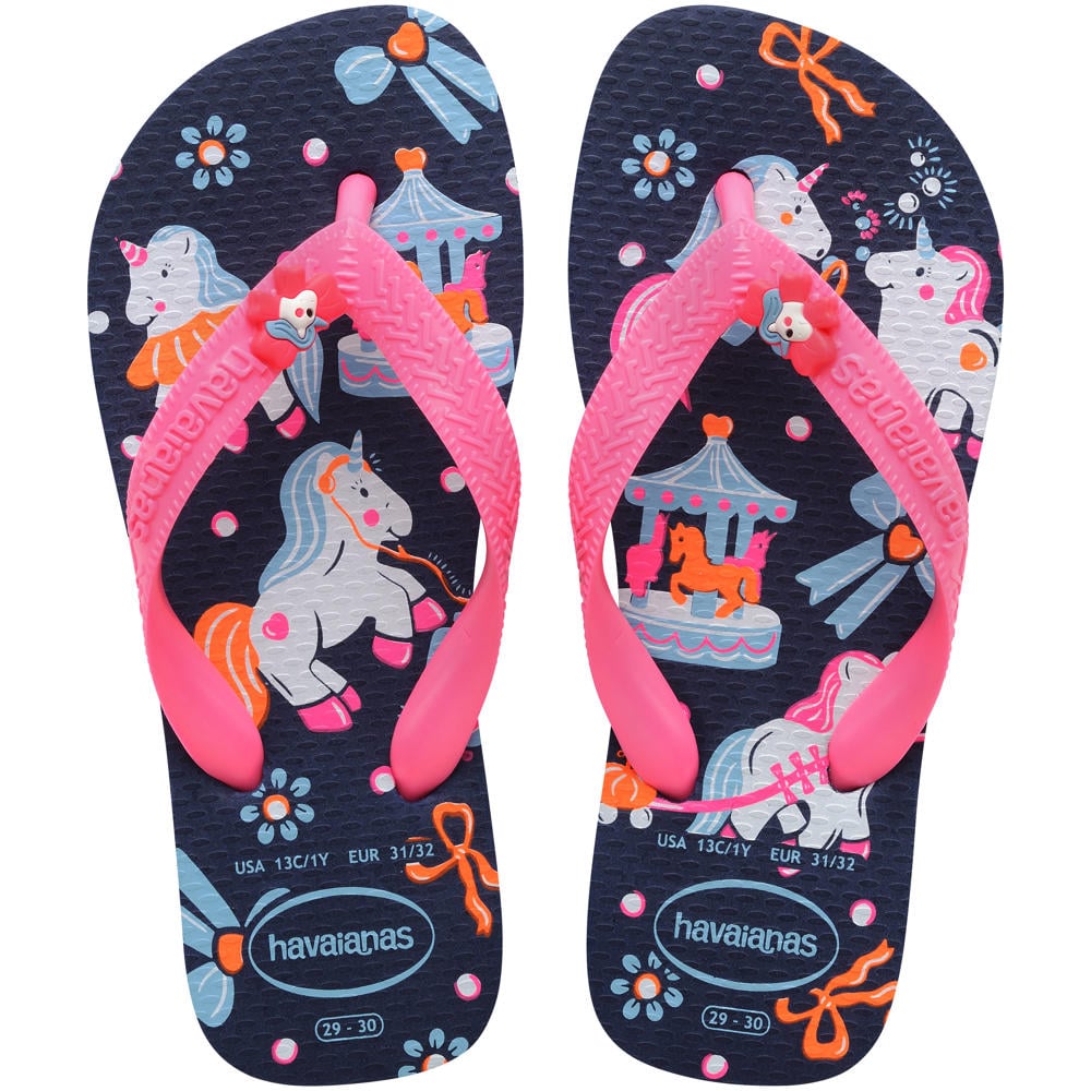 Roze en donkerblauwe meisjes Havaianas teenslippers van 100% rubber