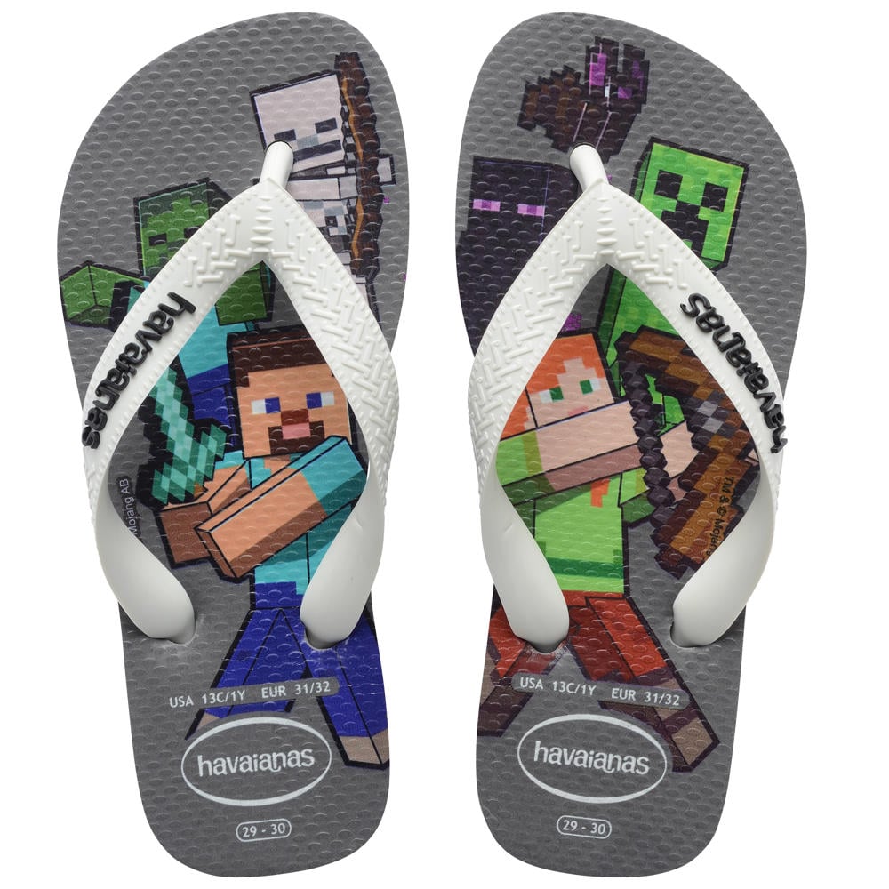 Grijze jongens Havaianas Minecraft teenslippers van 100% rubber