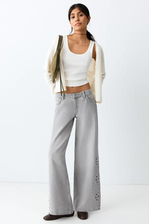 wide leg jeans broderie grey denim