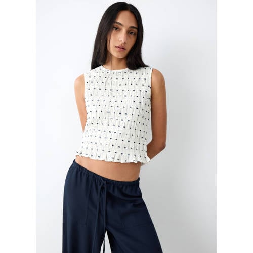 MANGO TEEN mouwloze top met stippen wit Meisjes Katoen Ronde hals Stip