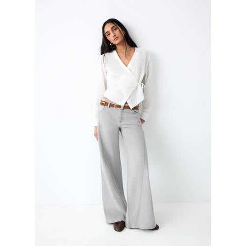 MANGO TEEN wide leg jeans grey denim Grijs Effen