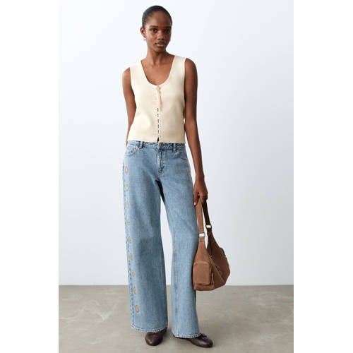 MANGO TEEN straight leg jeans medium blue denim Blauw Effen