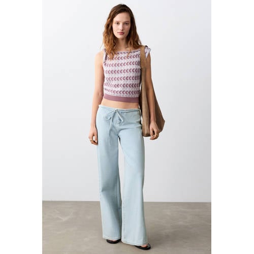 MANGO TEEN low waist wide leg jeans light blue denim Blauw Effen - maat 42 afbeelding