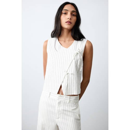 MANGO TEEN gestreepte gilet ecru Meisjes Viscose V-hals Streep - maat 164(S) afbeelding