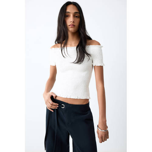 MANGO TEEN off shoulder top wit Effen - maat 152(XXS) afbeelding