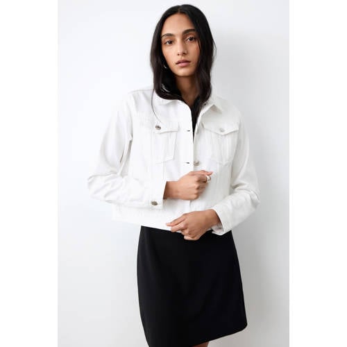 MANGO TEEN spijkerjas wit Meisjes Katoen Klassieke kraag Effen